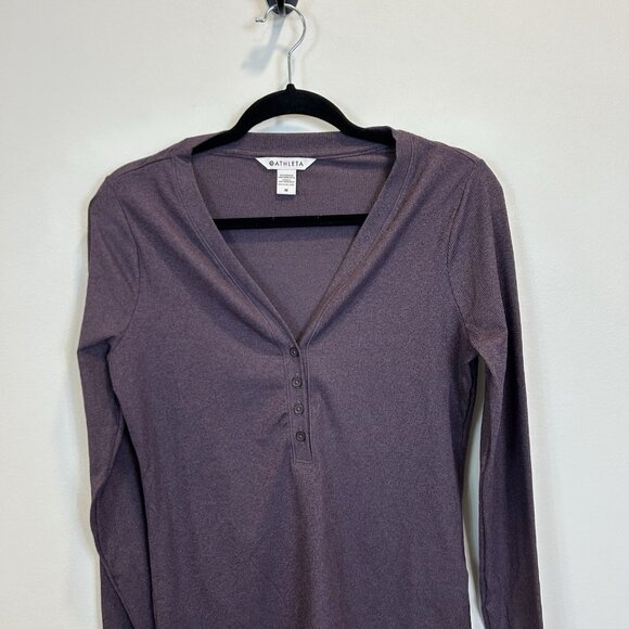 Athleta Uptempo Ribbed Henley Top Minimalistic Purple Medium 981737 - Picture 2 of 11